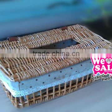 wholesale wicker tissue box cover willow basket with liner and lid