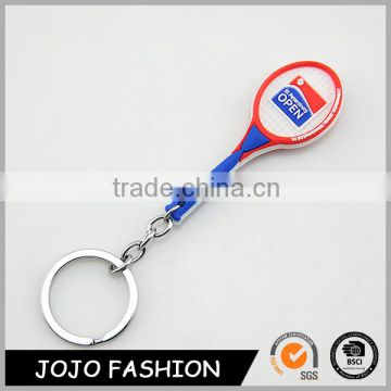 Cheapest metal silver plated keychain racket shape silicone keychain