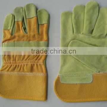 Safety cow spilt leather palm gold and yellow working glove
