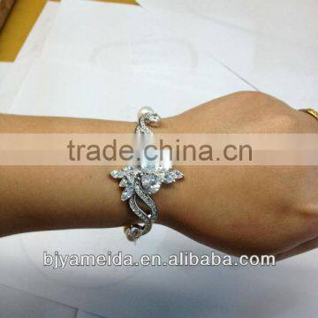 Rose cubic zircon stone braided pearl Bridal bracelets