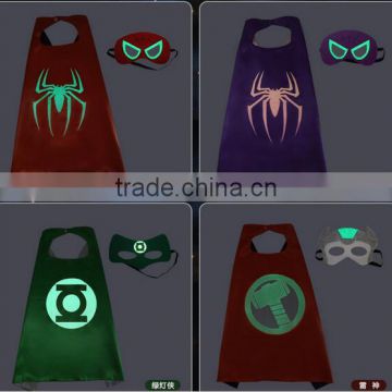 Quality Customized Luminous Logo Printing Glowing in Dark Superhero capes and mask