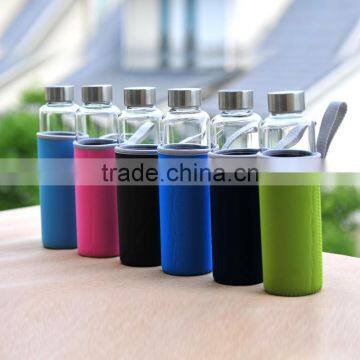 300ml heat resistant glass bottle BPA free with bottle coat glass water bottle with sleeve