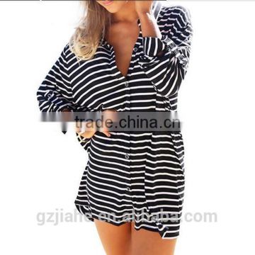 Autumn European Style V-Neck Long Sleeve Striped Blouse Women Blouses Casual Clothing Ladies Tops