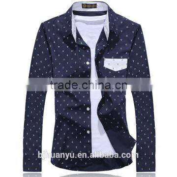 Men handsome navy blue T/C dress shirt 2015