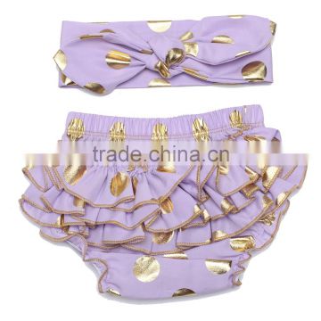 ruffle baby bloomer cheap wholesale ruffle pants with gold polka dot and headband