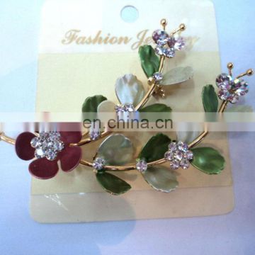 newest fashion alloy diamond flower leaf brooch pin