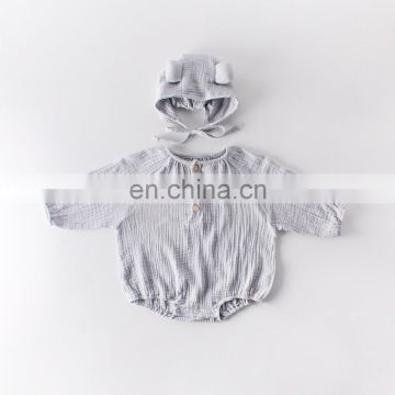 Plain newborn baby jumpsuit linen cotton infant romper