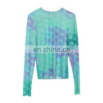 TWOTWINSTYLE Print Hit Color Casual O Neck Long Sleeve Elastic Fabric Slim  Women T-Shirt