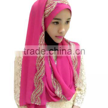 stylish hot sale golden beading long muslim scarf islamic headscarf