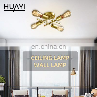 HUAYI Promotional Price Luxury Modern LED Source Iron Bedroom Luster Gold Living Room Ceiling Lamp