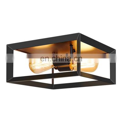 Farmhouse Flush Mount Ceiling Light Oil Rubbed Bronze 2-Light Square Metal Ceiling Lamp Fixture for Kitchen Bedroom