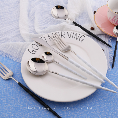 High Quality White and Silver Brushed Colored Matte Plated Wedding 304 Stainless Steel Cutlery Flatware Set for Hotels