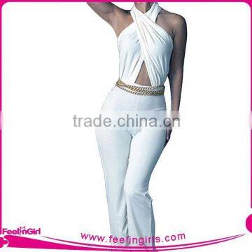 Sex V -Neck White Halter Evening Jumpsuit