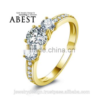 Fancy 5.5mm 3-stone Ring 10K Gold Yellow Ring Simulated Diamond Ring Jewelry New Wedding Engagement Ring For Women Gift