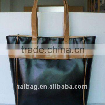 simple style black PVC Leather tote bag