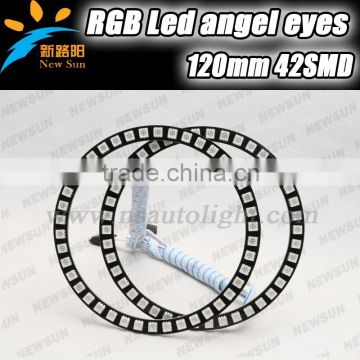Long life auto led angel eyes lighitng, 5050SMD 120mm multi-color change rgb led angel eyes IR remote control