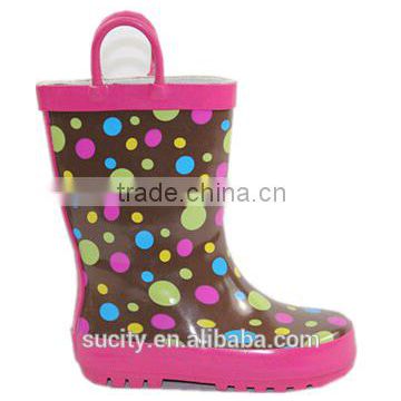 2016 cheap kids rain boots with loop dots wellie boots fashion wellington boots