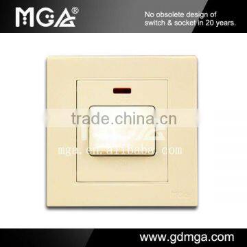 20A 250V one gang double pole electrical push button wall switch with indecator light