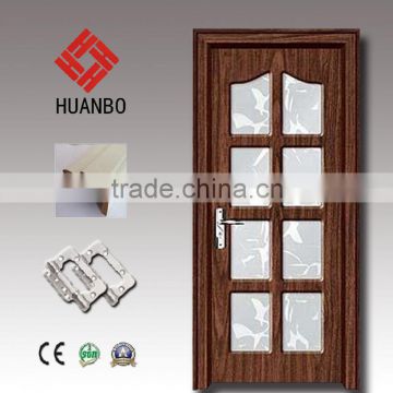 Europe new designs mdf pvc coated wood interior decorative glass door for bathroom
