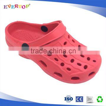 New model wholesale design solid printing with hole on upper kids eva red fashionable clogs
