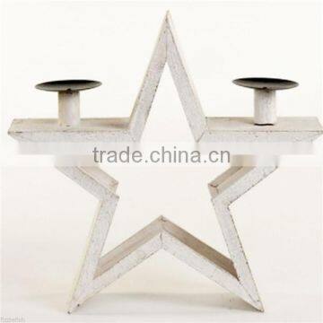 2015 new arrive pentagram shaped decorative art wooden 2 candle holders