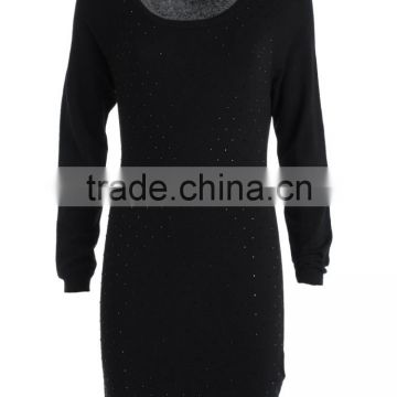 2015 Round Neck Solid Black Beaded Long Sleeve Bottoming Mono Fitness Tight Pullover Womens Dress Wholesale