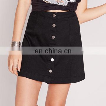 Black Denim buttons skirt in midi design