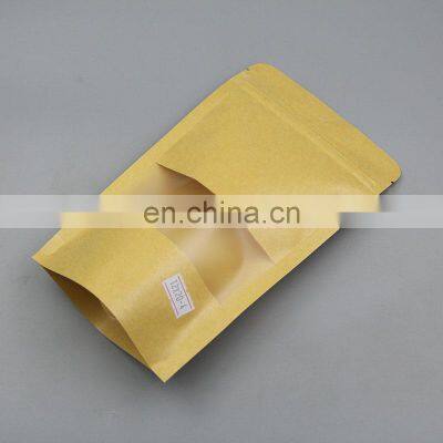 Doypack Resealable Ziplock Brown Kraft Paper Standing Up Pouches Zipper Packaging Sealing Bags With Clear Oval Round Window