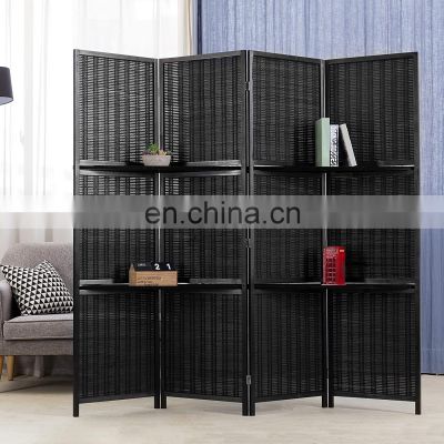 Black bamboo folding water proof natural color room divider