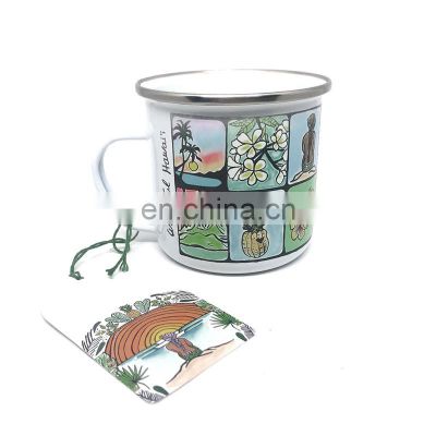 Custom logo bulk porcelain enamel camping coffee enamel tea cup and saucer