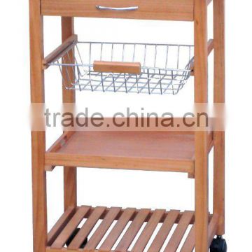 pine wood kitchen trolley with a stainless steel top