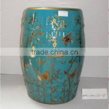 Chinese home decoration blue ceramic garden drum stool