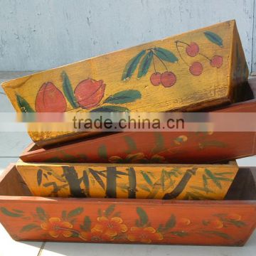 Chinese antique wooden storage baskets with painting