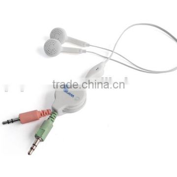 Wired in-ear retractable earphone with microphone