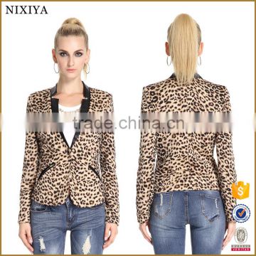 Winter Women Leopard Jacket Female Suit Slim Fit One Button Blazer With Shoulder Pad Coat