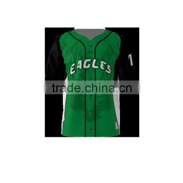 Custom Full Button Sublimated Eagles Green Baseball Jersey/Shirt