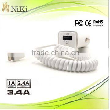 Excellent quality universal usb car charger with fixed usb cable for iphone and mobile phone