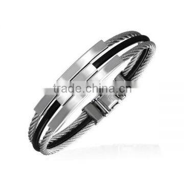 Wholesale Men's Stainless Steel Wire & Black Rubber Contemporary Bangle China Supplier