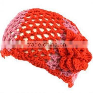 Wide Knit Flower Crochet Headwrap