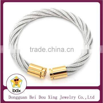 Alibaba China Wholesales Fashion 316L Stainless Steel Wire Men Women Silver Gold Cuff Wristband Bracelet Bangle
