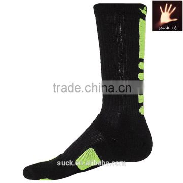 custom black crew basketball socks with green