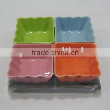 ceramic snack dish with wooden base