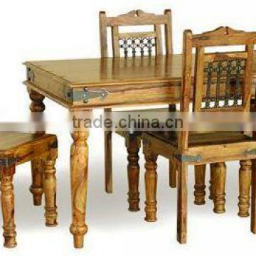Indian traditional wooden dining table with four chairs