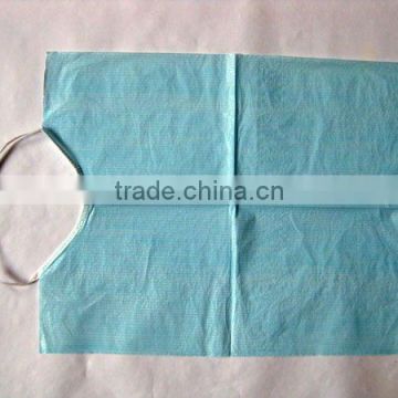 blue disposable plastic dental bib with tie