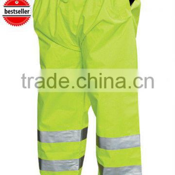 Mens fluro yellow polyester oxford hi vis reflective safety rain pants manufacturer
