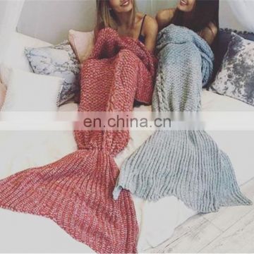 Handmade crotched mermaid charming colorful tail blanket adult kids knit throw bed wrap blanket