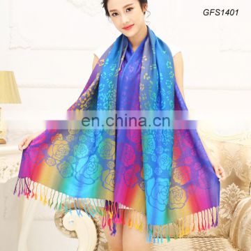 2018 new gradient design knitted jacquard style printed shawl