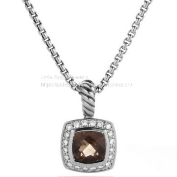 DY Sterling Silver Inspired Petite Albion Pendant with Smoky Quartz and Diamonds  with Chain