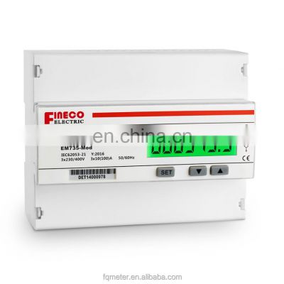 EM735-Mod 3*230/400V 10(100)A three phase din rail install wattmeter programmable energy meter