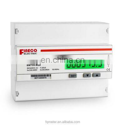 EM735-Mod 3*230/400V 10(100)A three phase din rail install wattmeter programmable energy meter